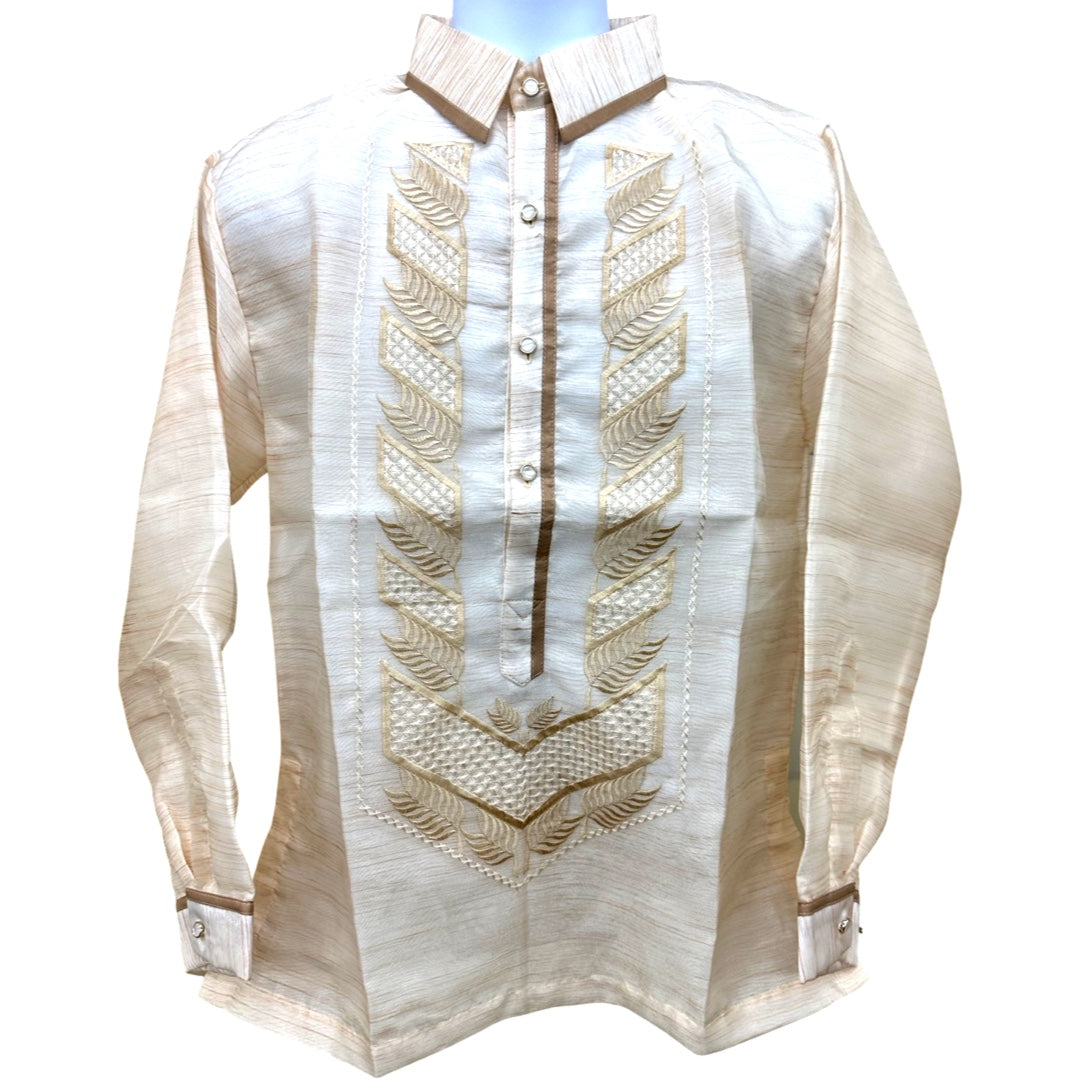 Barong Tagalog Special Double Lining with Piping Brown Leaves Design