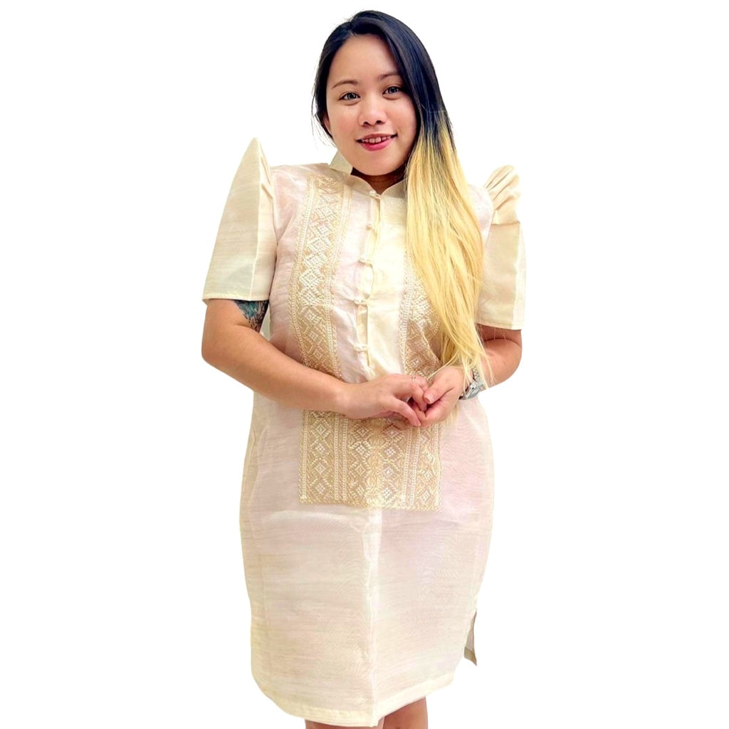 Baro't Saya Filipiniana Tagalog Special Double Lining with Piping Brown Bayong Design