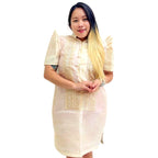 Baro't Saya Filipiniana Tagalog Special Double Lining with Piping Brown Bayong Design