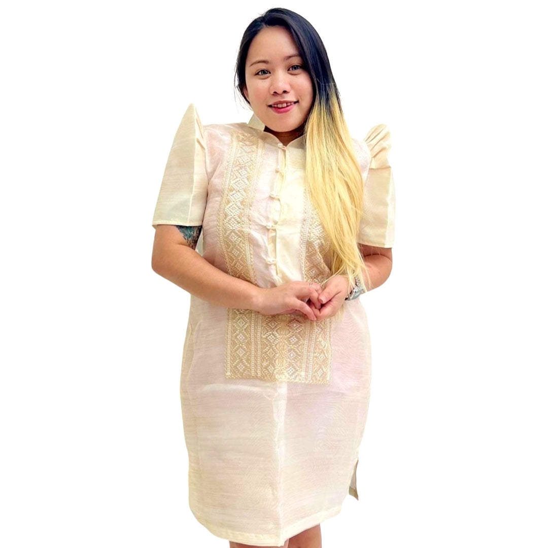 Baro't Saya Filipiniana Tagalog Special Double Lining with Piping Brown Bayong Design
