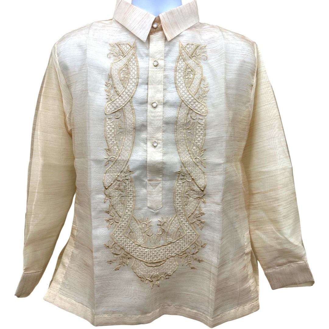 Barong Tagalog Special Double Lining with Piping Brown Sun Scale Design