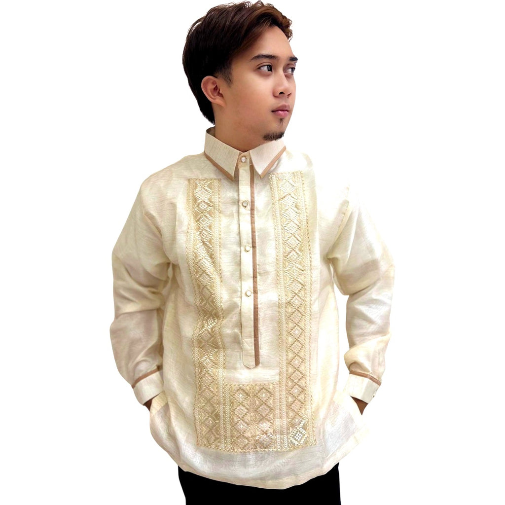 Barong Tagalog Special Double Lining with Piping Brown Bayong Design