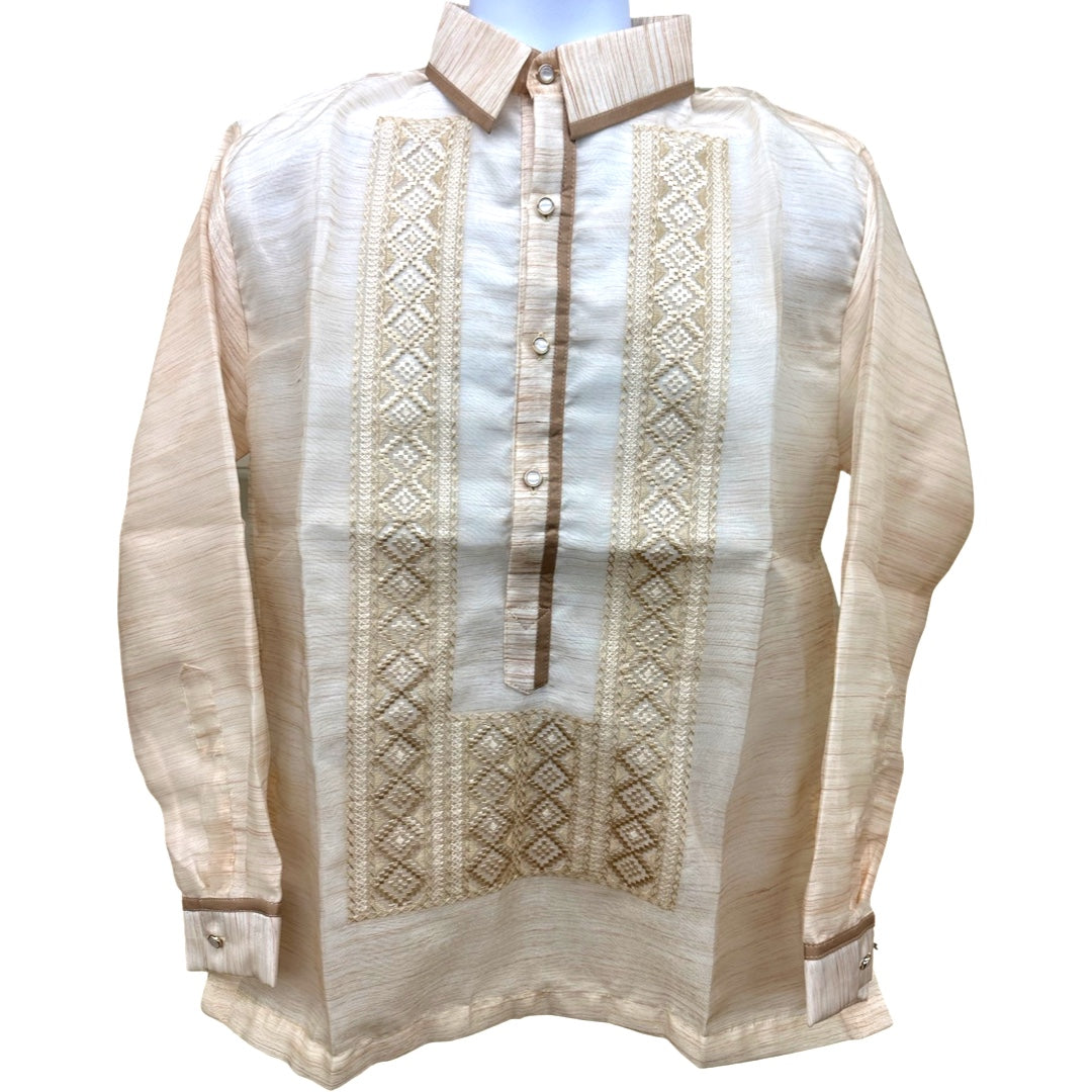 Barong Tagalog Special Double Lining with Piping Brown Bayong Design