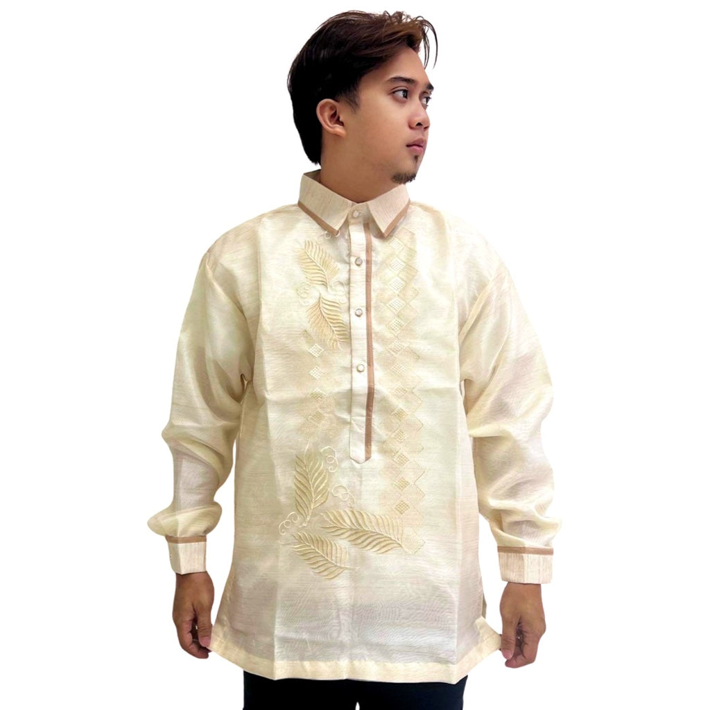 Barong Tagalog Special Double Lining with Piping Brown Leaves Bayong Design
