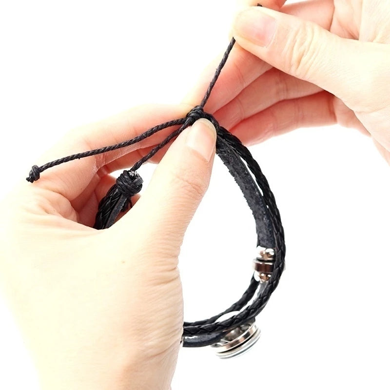 Philippine Flag Snap Button Elastic Jewelry Unisex Mens Black Leather Bracelet - 380 G