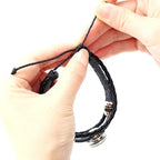 Philippine Flag Snap Button Elastic Jewelry Unisex Mens Black Leather Bracelet - 380 G