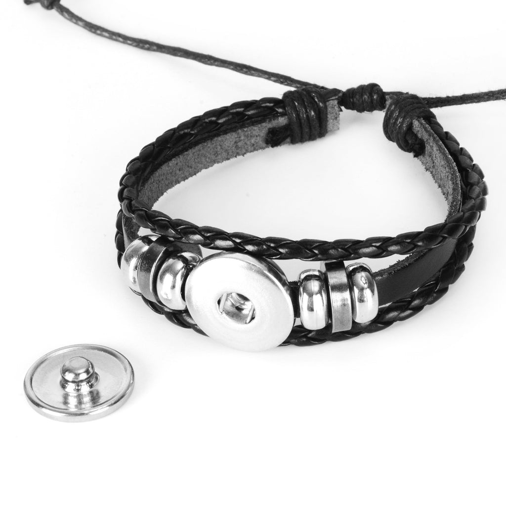 Philippine Flag Snap Button Elastic Jewelry Unisex Mens Black Leather Bracelet - 380 G