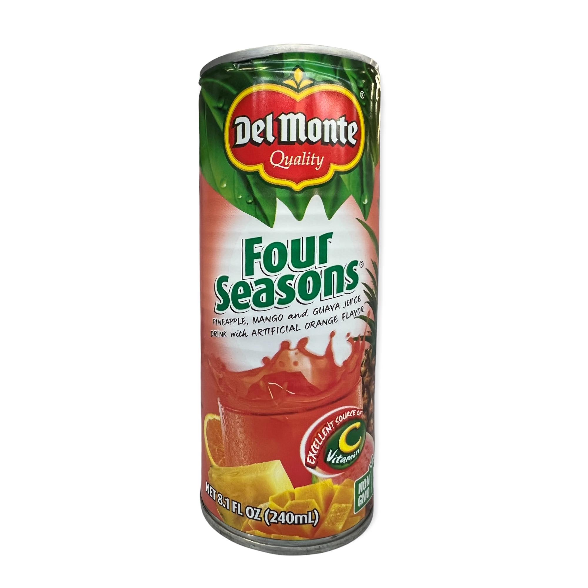 Del Monte Quality - Four Seasons Juice Drink - Pineapple, Mango, and Guava Juice Drink - From Concentrate with Artificial Orange Flavor in can - 240ml