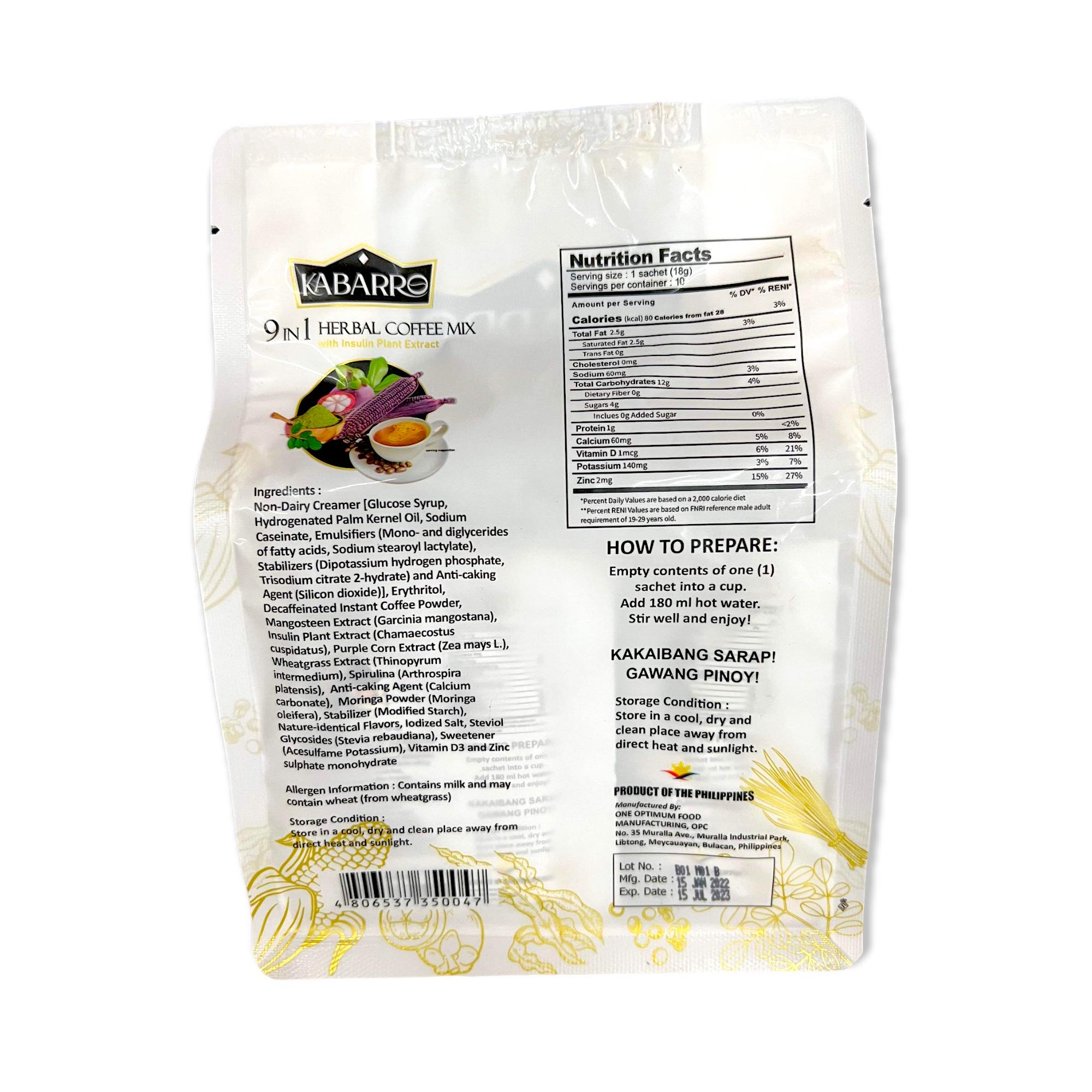 Kabarro - 9 in 1 Herbal Coffee Mix - 10 Sachet - 180 G