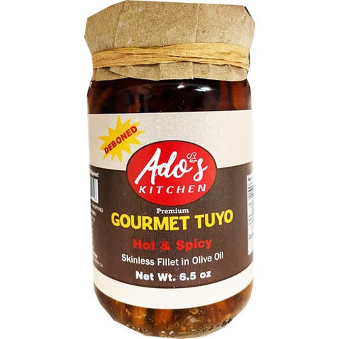 Ado's Kitchen - Premium Gourmet Tuyo - Deboned - Hot and Spicy - Skinless Fillet in Olive Oil - 200 G