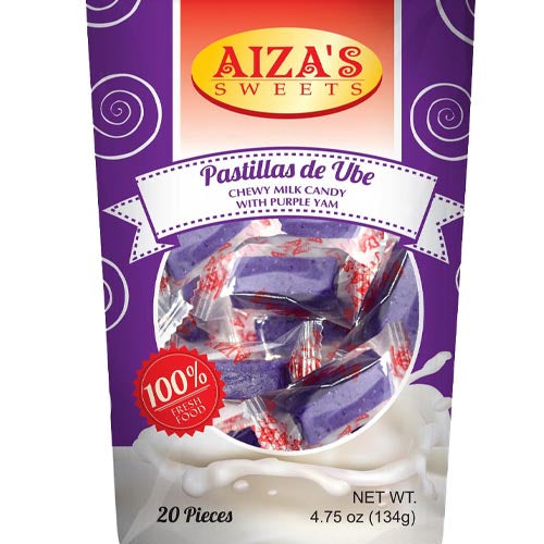 Aiza's Sweets - Pastillas de Ube - Chewy Milk Candy with Purple Yam - 20 Pieces - 134 G