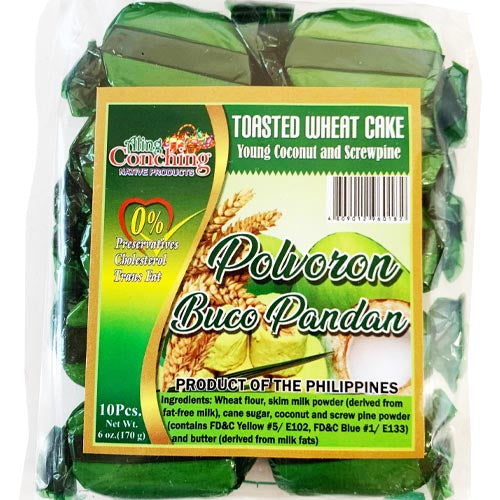Aling Conching - Polvoron Buco Pandan - Toasted Wheat Cake - Young Coconut and Screwpine - 10 Pieces - 170 G