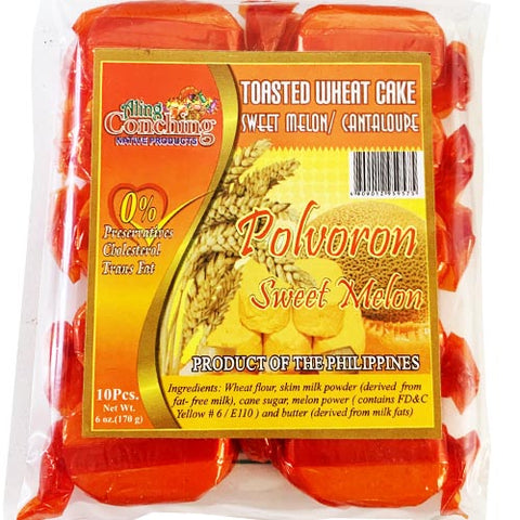 Aling Conching - Polvoron Sweet Melon- Toasted Wheat Cake - Sweet Melon / Cantaloupe - 10 Pieces - 170 G