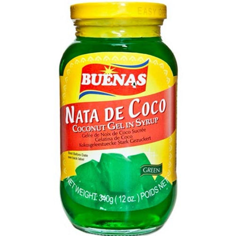 Buenas - Nata De Coco - Coconut Gel in Syrup Green - 12 OZ