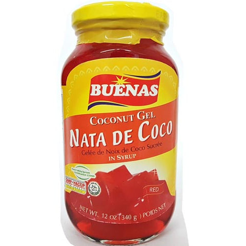 Buenas - Nata De Coco - Coconut Gel in Syrup Red - 12 OZ