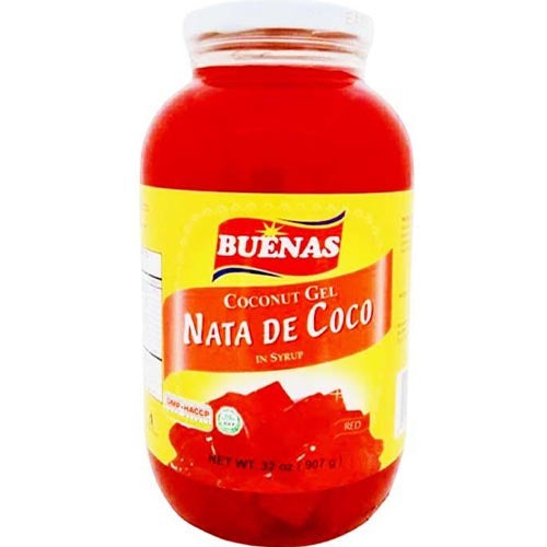 Buenas - Nata De Coco - Coconut Gel in Syrup Red - 32 OZ