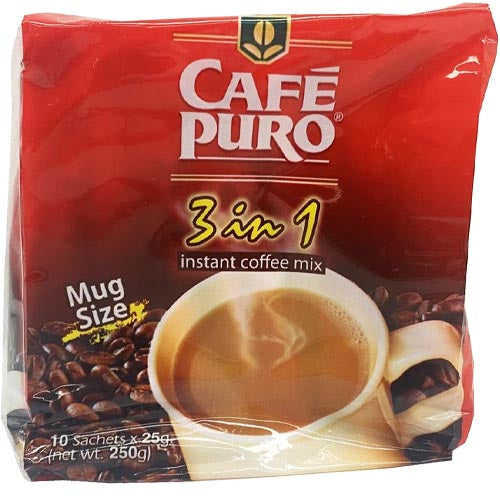 Cafe Puro - 3 in 1 Instant Coffee Mix - 10 Sachets - 250 G