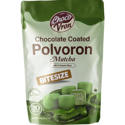 ChocoVron - Chocolate Coated - Polvoron - Matcha with Crisped Rice - BiteSize  - 20 Pieces - 80 G