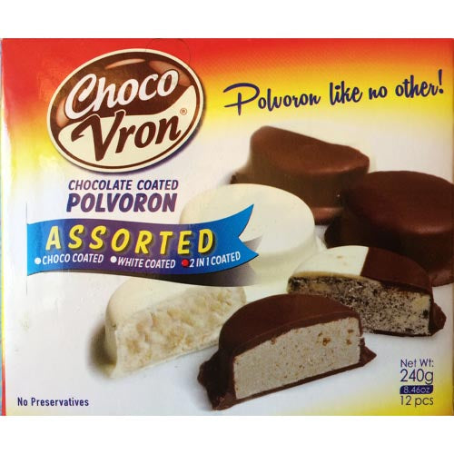 ChocoVron - Chocolate Coated Polvoron - Assorted - Choco, White, 2 in 1 Coated - 12 Pieces - 240 G