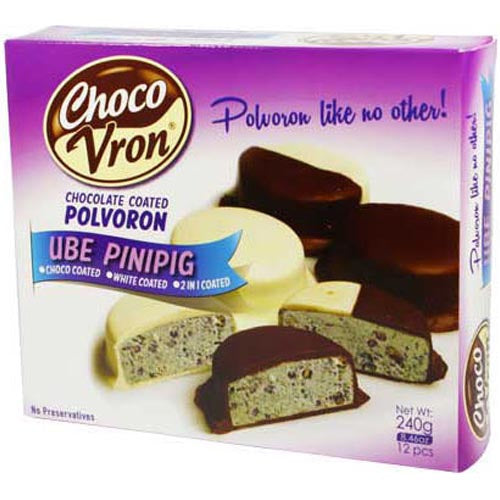 ChocoVron - Chocolate Coated Polvoron - UBE with Crisped Rice - Choco, White, 2 in 1 Coated - 12 Pieces - 240 G