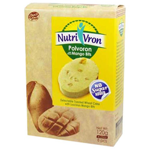 ChocoVron - NutriVron - Polvoron with Dried Mango Bits - Delectable Toasted Wheat Cake with Luscious Mango Bits - 8 PCS - 120 G