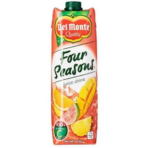 Del Monte Quality - Four Seasons Juice Drink - Pineapple, Mango, and Guava Juice Drink - From Concentrate with Artificial Orange Flavor - 1 Liter