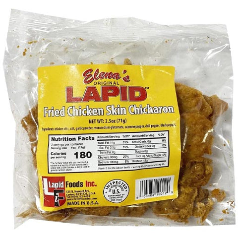 Elena's Original Lapid - Fried Chicken Skin Chicharon - 2.5 OZ