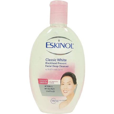 Eskinol - Classic Glow - Blackhead Prevent - Facial Deep Cleanser with Mineral Grains - Micro Cleanse - Anti-Bacterial Formula - Whitens / Helps fight blackheads - 225 ML