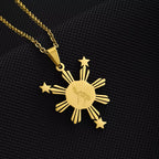 Philippine Sun Star / Map Pendant Necklace Jewelry - Stainless Steel / Gold Plated - 6 G