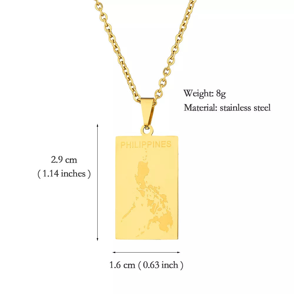 Philippine Map Pendant Necklace Jewelry - Stainless Steel / Gold Plated - 8 G
