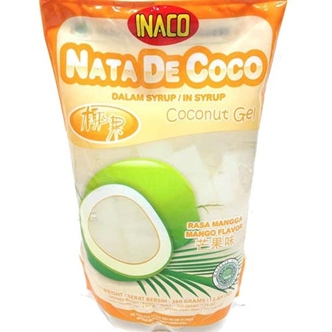 Inaco - Nata De Coco in Syrup - Coconut Gel - Mango Flavor Mix - 12.7 OZ