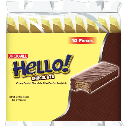 Jack 'n Jill - Hello! - Chocolate - Choco Coated Chocolate Filled Wafer Sandwich - 10 Pieces - 150 G