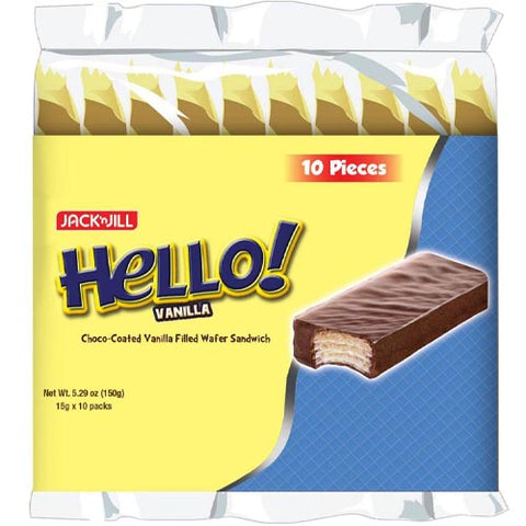 Jack 'n Jill - Hello! - Vanilla - Choco Coated Vanilla Filled Wafer Sandwich - 10 Pieces - 150 G