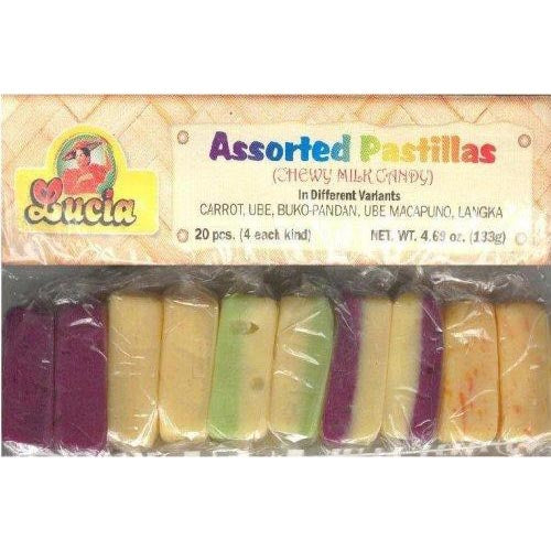 Lucia - Assorted Pastillas - Chewy Milk Candy - Carrot, Ube, Buko Pandan, Ube Macapuno, Langka - 20 Pieces - 4.75 OZ