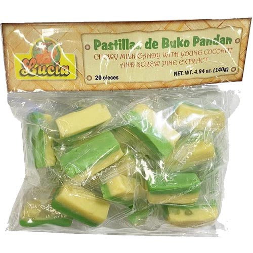 Lucia - Pastillas de Buko Pandan - Chewy Milk Candy with Young Coconut and Screw Pine Extract - 140 G