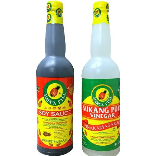 Marca Pina - Vinegar and Soy Sauce Value Pack - 67.08 OZ (1 Litter Bottle of Each)