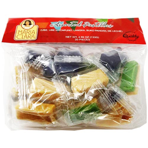 Maria Clara - Assorted Pastillas - Chewy Milk Candy - UBE, UBE Macapuno, Langka, Buko Pandan, De Leche - 20 Pieces - 133 G