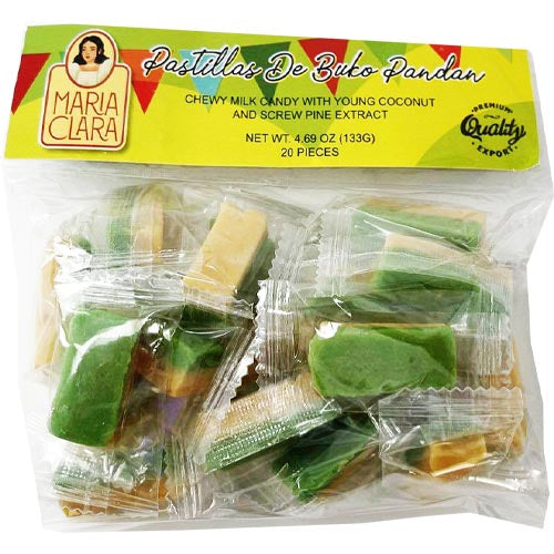 Maria Clara - Pastillas de Buko Pandan - Chewy Milk Candy with Young Coconut and Screw Pine Extract -  20 Pieces - 133 G
