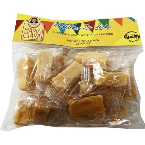Maria Clara - Pastillas de Leche - Chewy Milk Candy with Native Lime Rind -  20 Pieces - 133 G
