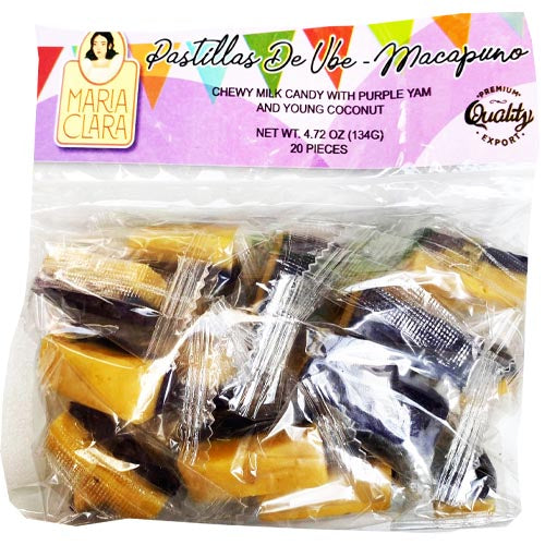Maria Clara - Pastillas de UBE Macapuno - Chewy Milk Candy with Purple Yam and Young Coconut -  20 Pieces - 133 G