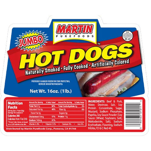 Martin Purefoods - Hot Dogs - JUMBO - 16 OZ