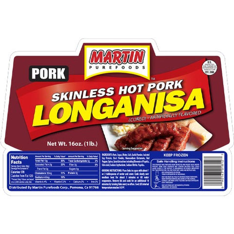 Martin Purefoods - Skinless Hot Pork Longanisa - 16 OZ