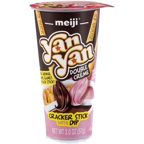 Meiji Yan Yan Cracker Sticks with Dip Cup - Double Creme - Chocolate / Strawberry Flavor - 2 OZ