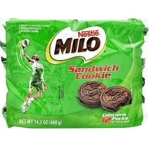 Nestle - Milo - Sandwich Cookie - Chocolate Flavor Cream Filled - 12 Pack - 408 G