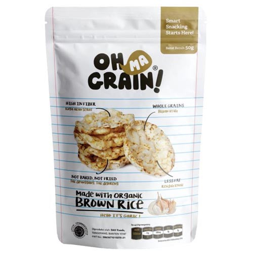 Oh Ma Grain - Popped Rice Crackers - Organic Brown Rice - Garlic - 1.5 OZ