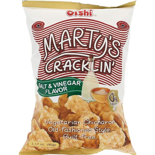 Oishi - Marty's Cracklin - Salt & Vinegar Flavor - Vegetarian Chicharon - Old Fashioned Style - 90 G