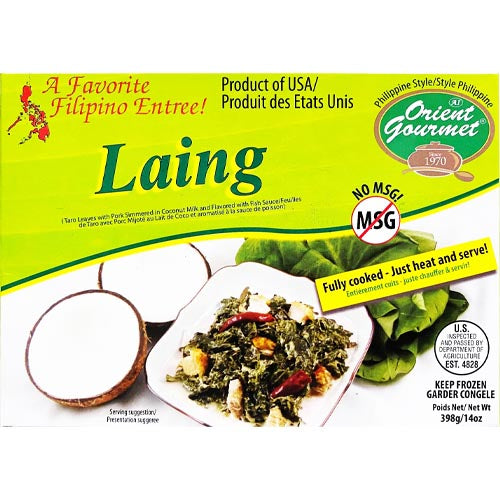 Orient Gourmet - Laing - Taro Leaves with Pork Simmered in Coconut Milk and Flavored with Fish Sauce - Fully Cooked - Just Heat and Serve - 14 OZ