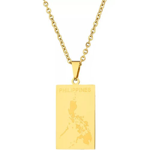 Philippine Map Pendant Necklace Jewelry - Stainless Steel / Gold Plated - 8 G