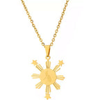 Philippine Sun Star / Map Pendant Necklace Jewelry - Stainless Steel / Gold Plated - 6 G