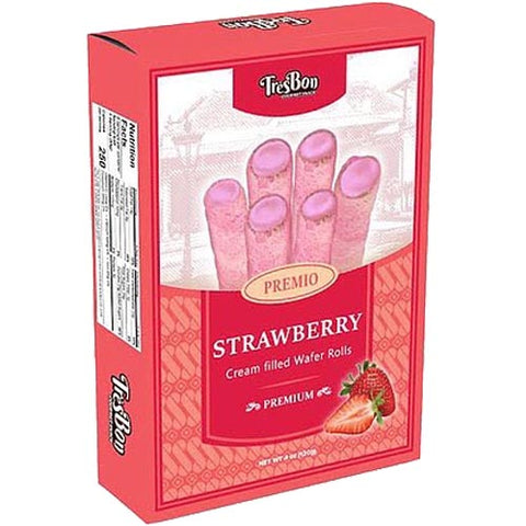 TresBon - Premio - Strawberry Cream Filled Wafer Rolls - Premium - 120 G